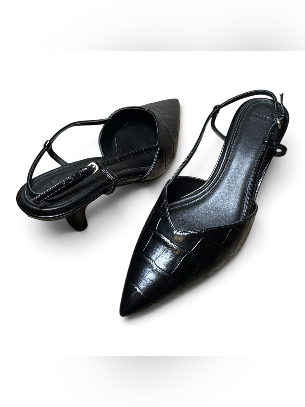 Vince Levvy Croc-Embossed Leather Slingback Heel